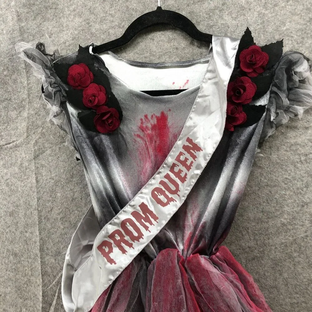 Girls XL 12-14 Years Zombie Prom Queen‎ Costume With Sash Halloween Dress